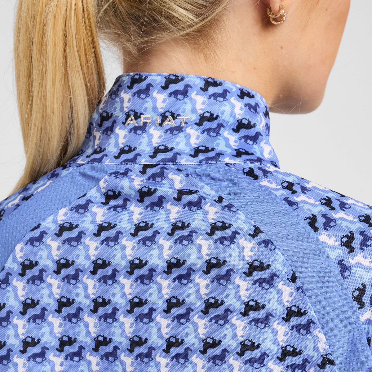 Womens Sunstopper 2.0 1/4 Zip Baselayer Reykjavik Blue Ditsy Horse