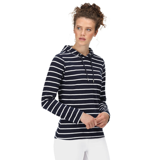 Womens Maleys Hoody Navy White Stripe