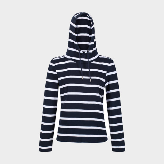 Womens Maleys Hoody Navy White Stripe