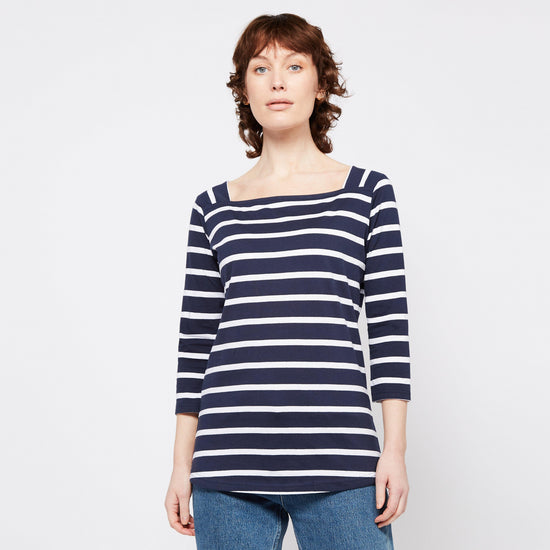 Womens Polexia Square Neck Top Navy White Stripe