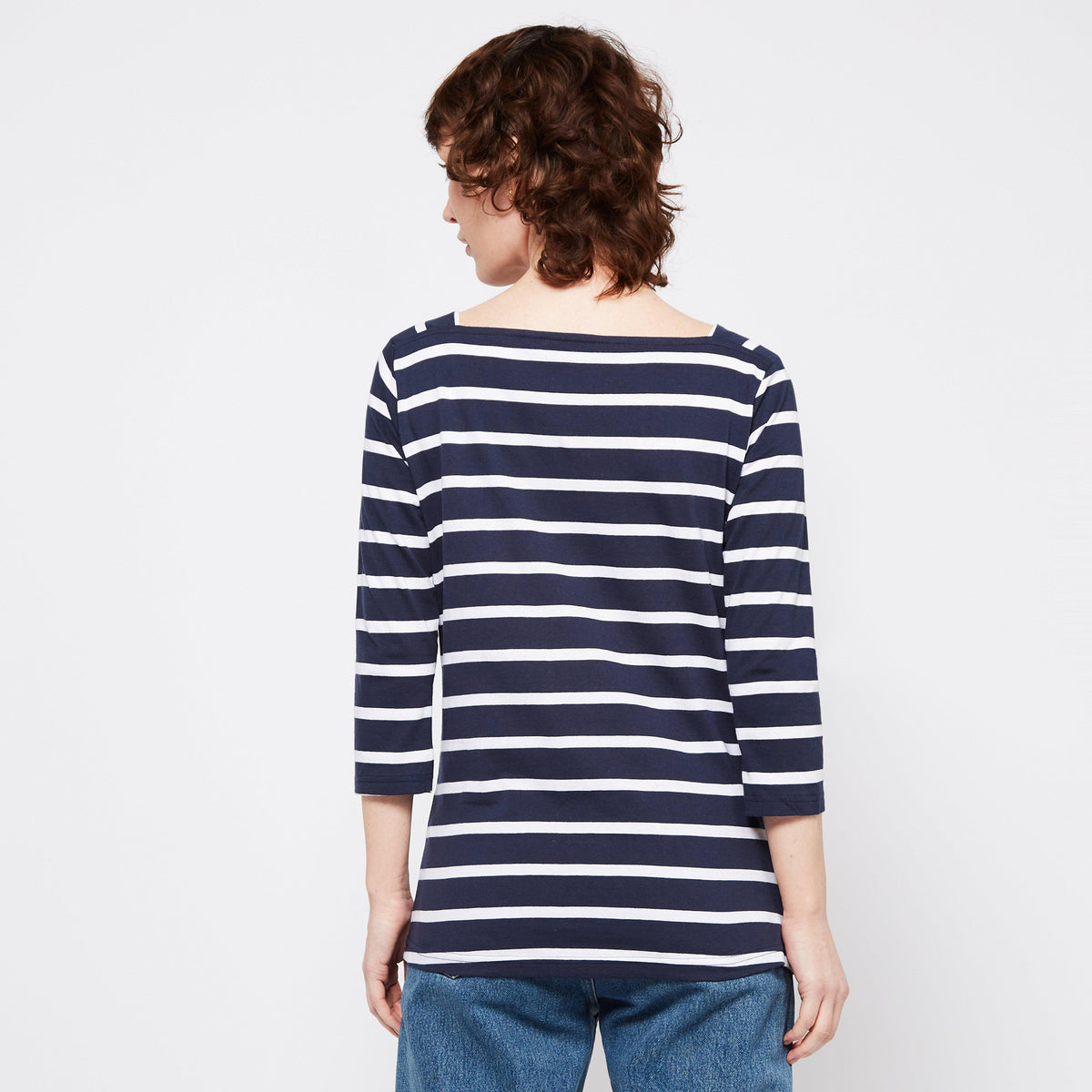 Womens Polexia Square Neck Top Navy White Stripe