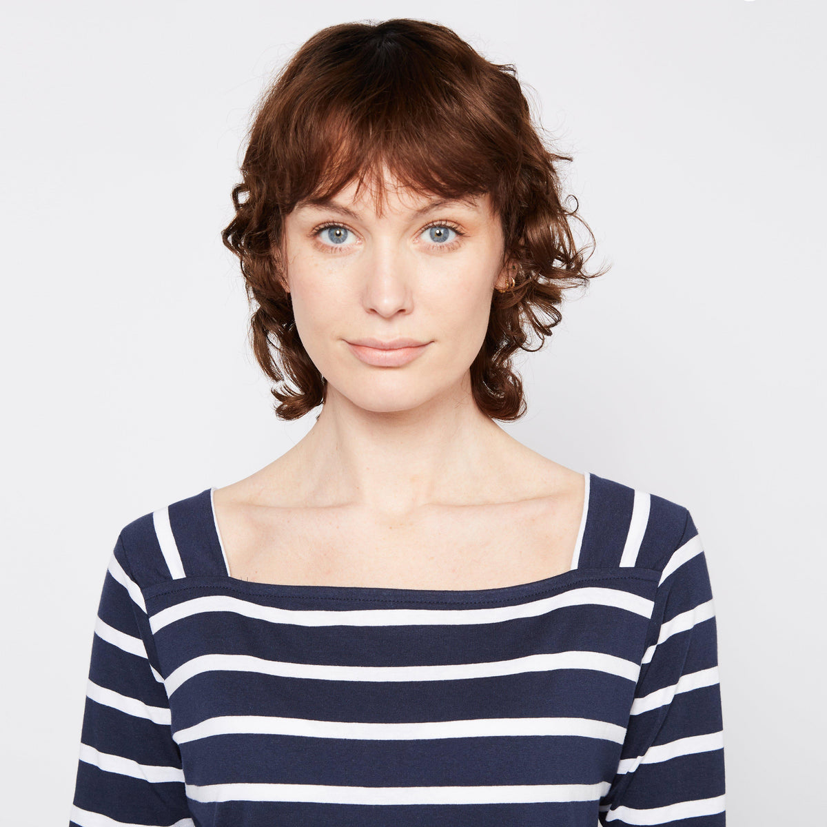 Womens Polexia Square Neck Top Navy White Stripe