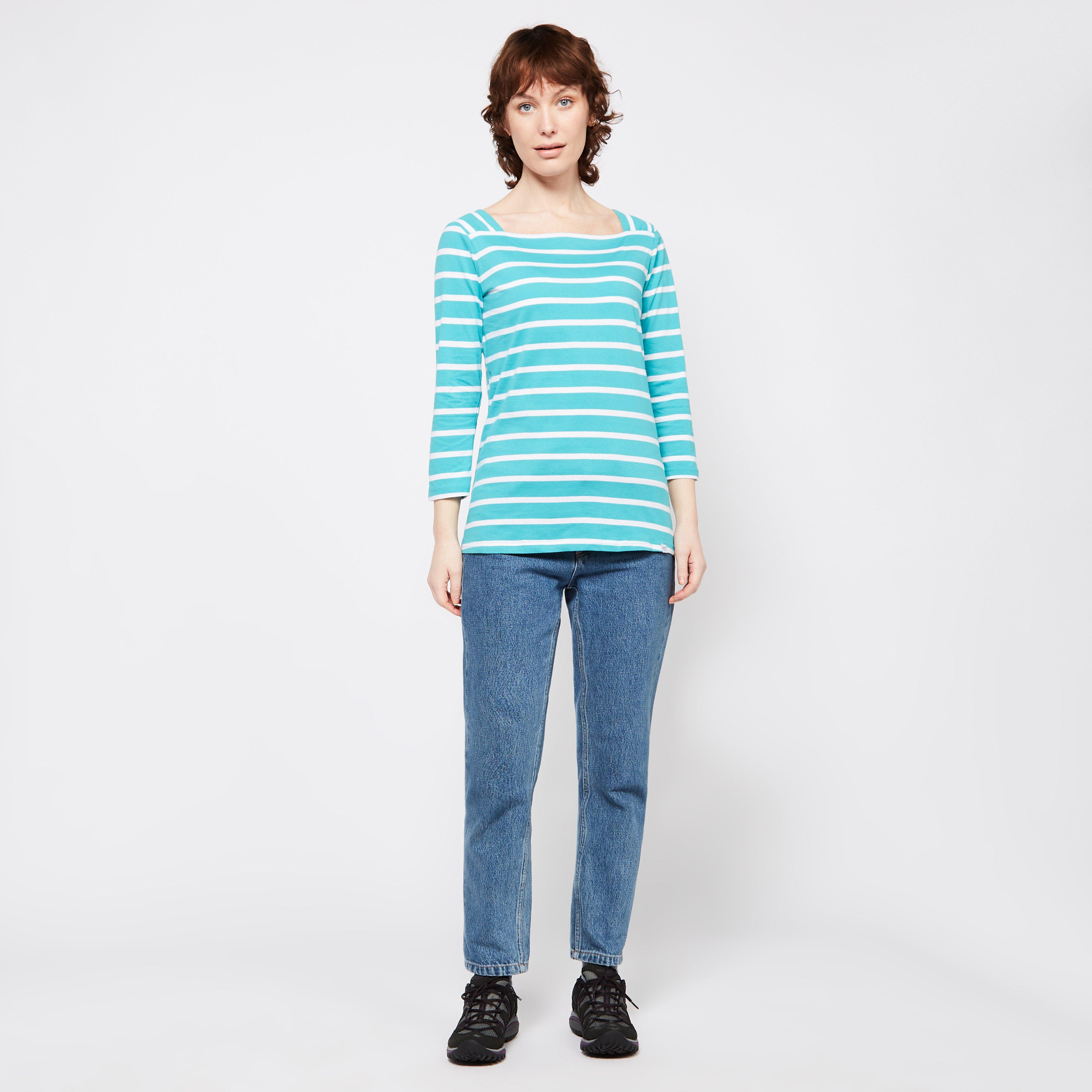 Ladies Polexia Square Neck Top Turquoise White Stripe