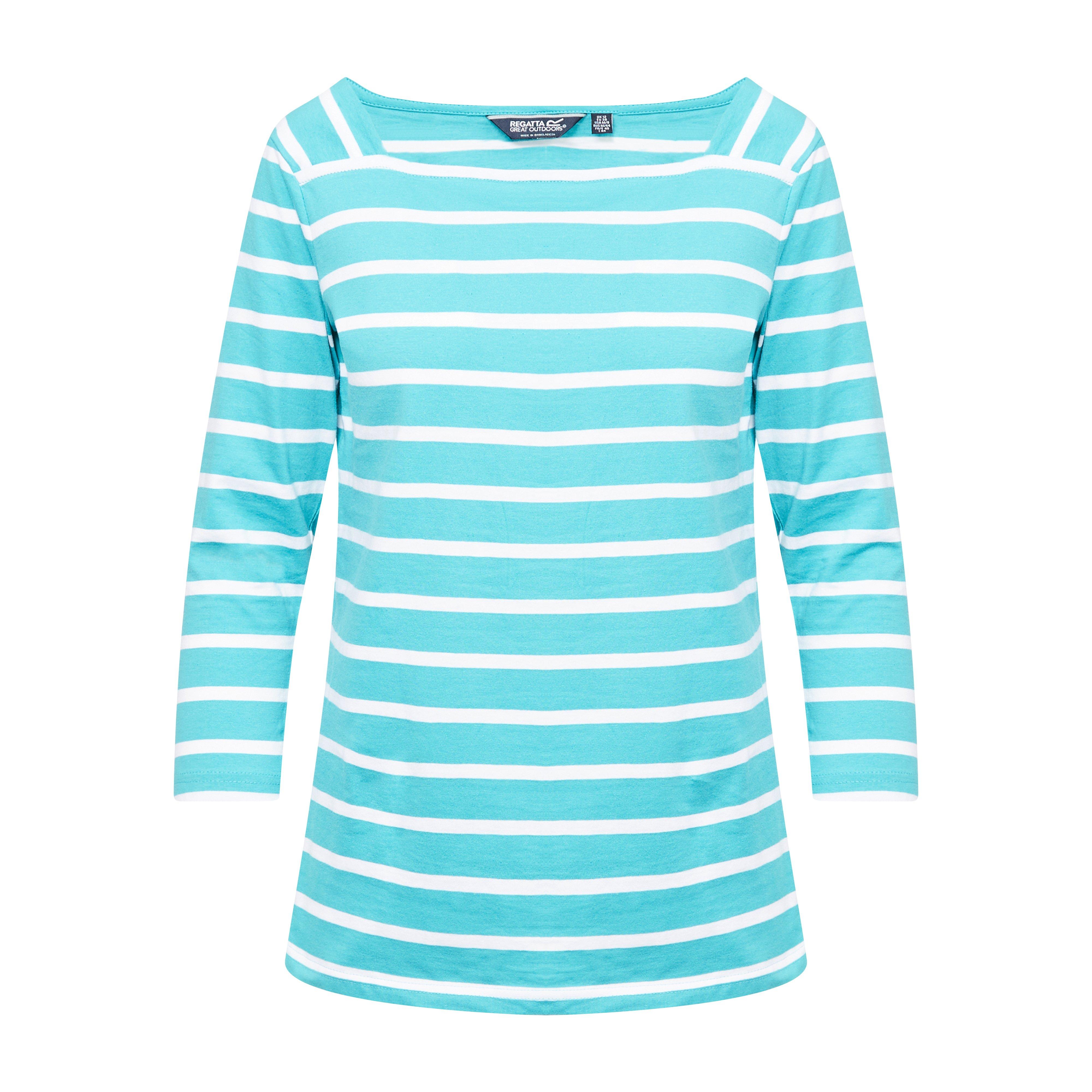 Ladies Polexia Square Neck Top Turquoise White Stripe