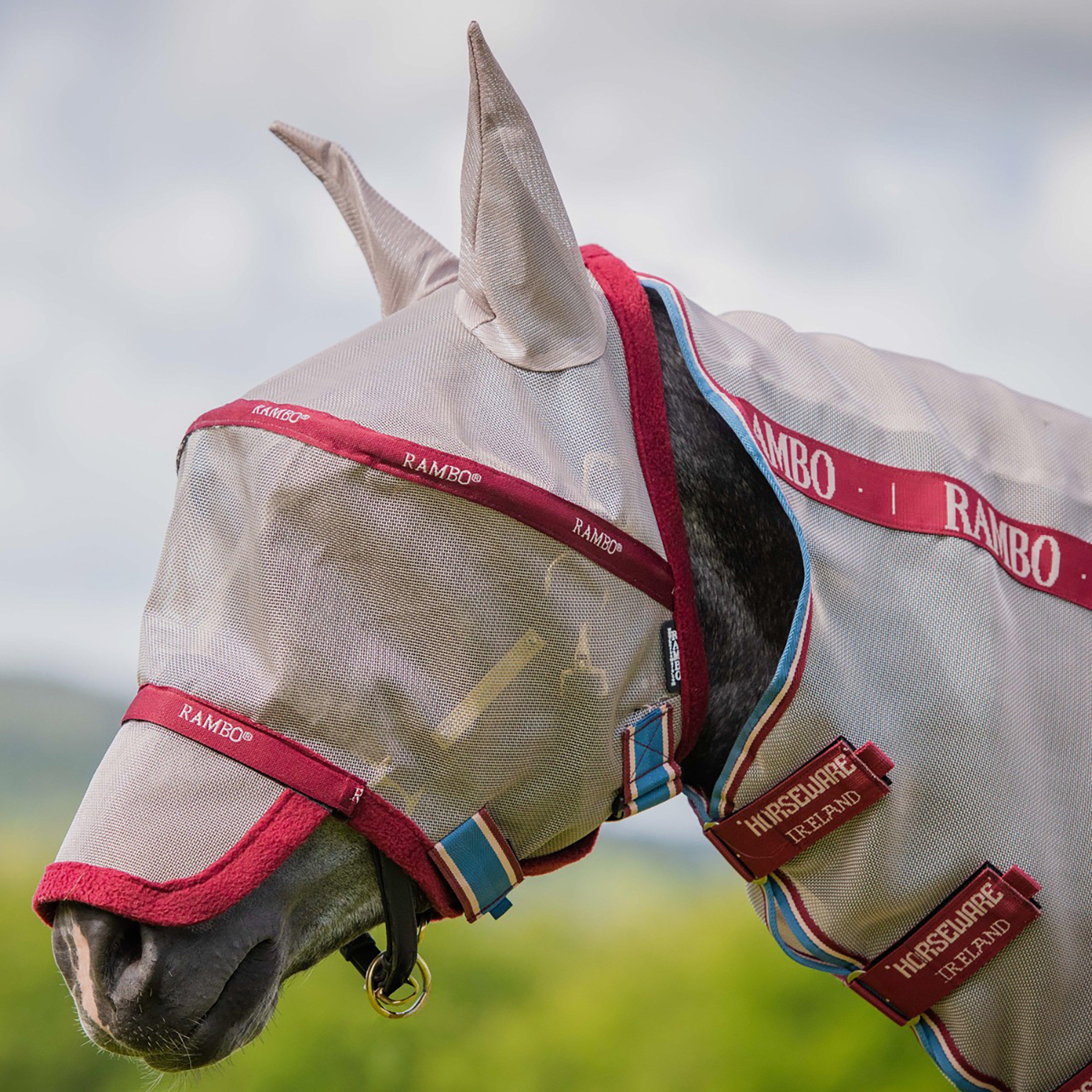 Rambo Fly Mask Plus-Non Treated Oatmeal/Cherry/Peach/Blue