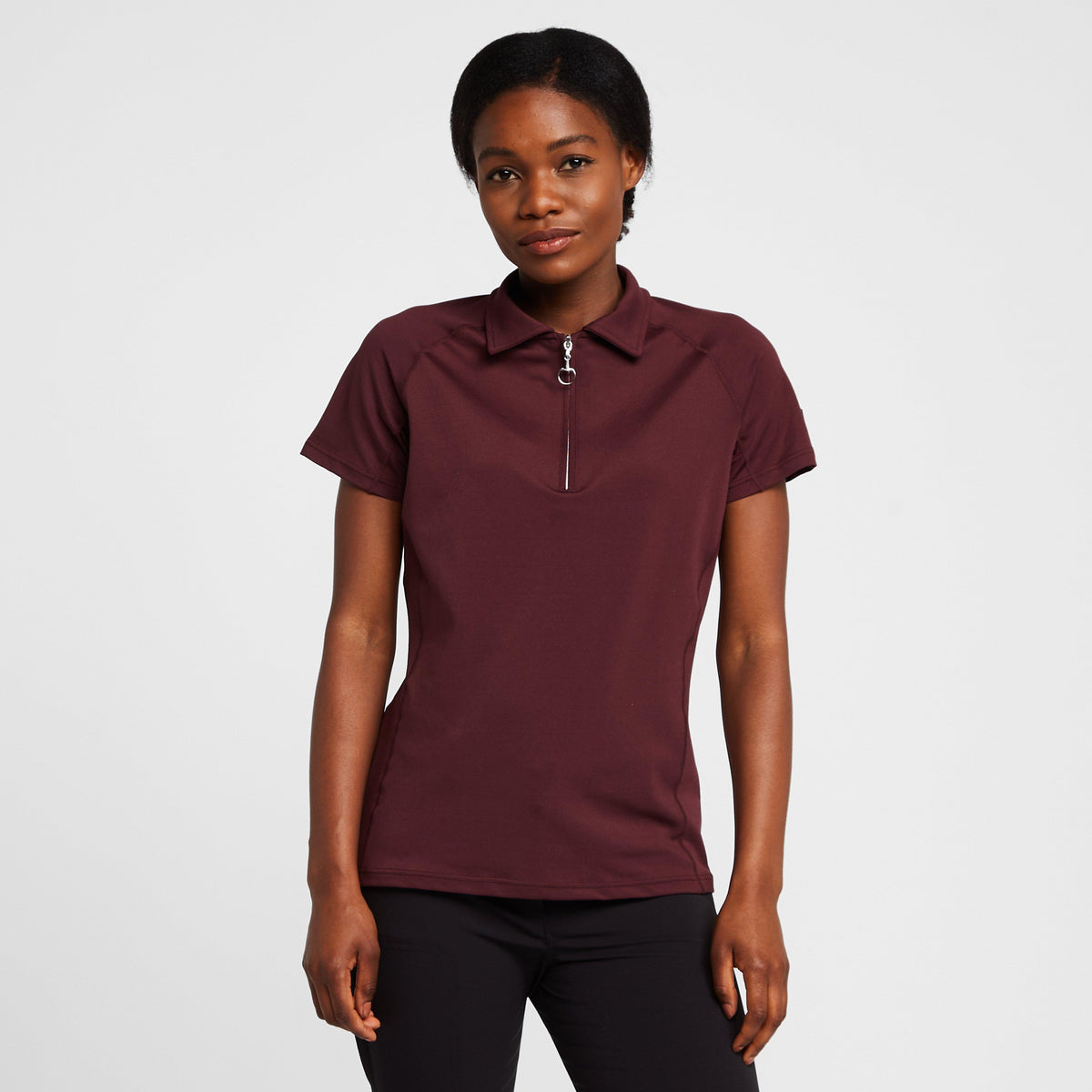 Womens Tiana Pique Short Sleeve Polo Shirt Burgundy Red Mahogany