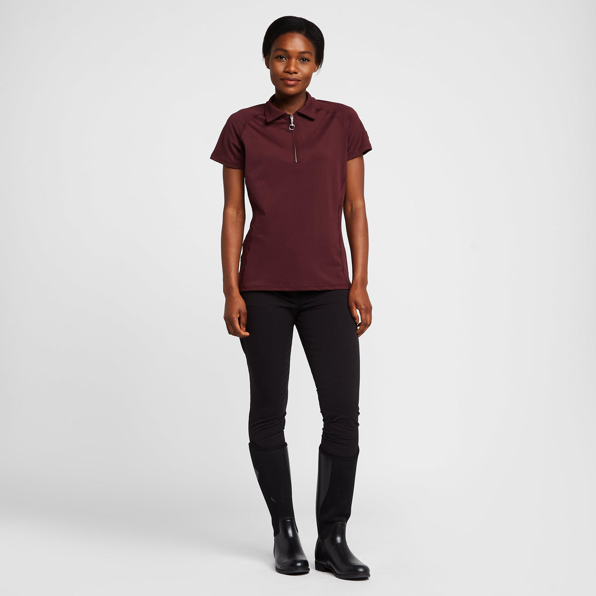 Womens Tiana Pique Short Sleeve Polo Shirt Burgundy Red Mahogany