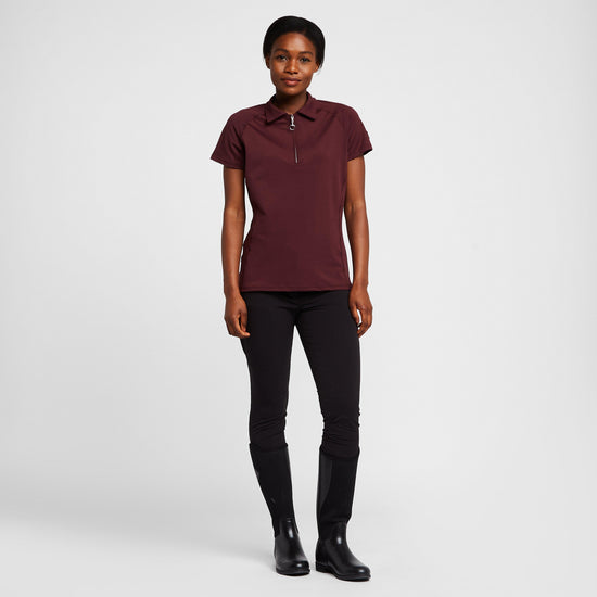 Womens Tiana Pique Short Sleeve Polo Shirt Burgundy Red Mahogany