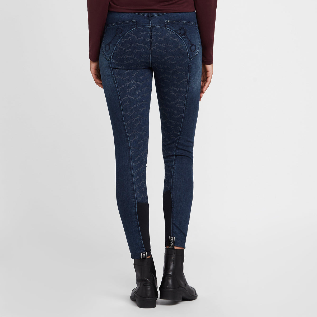 Womens Kaia Denim Silicone Full Seat Breeches With Crystals