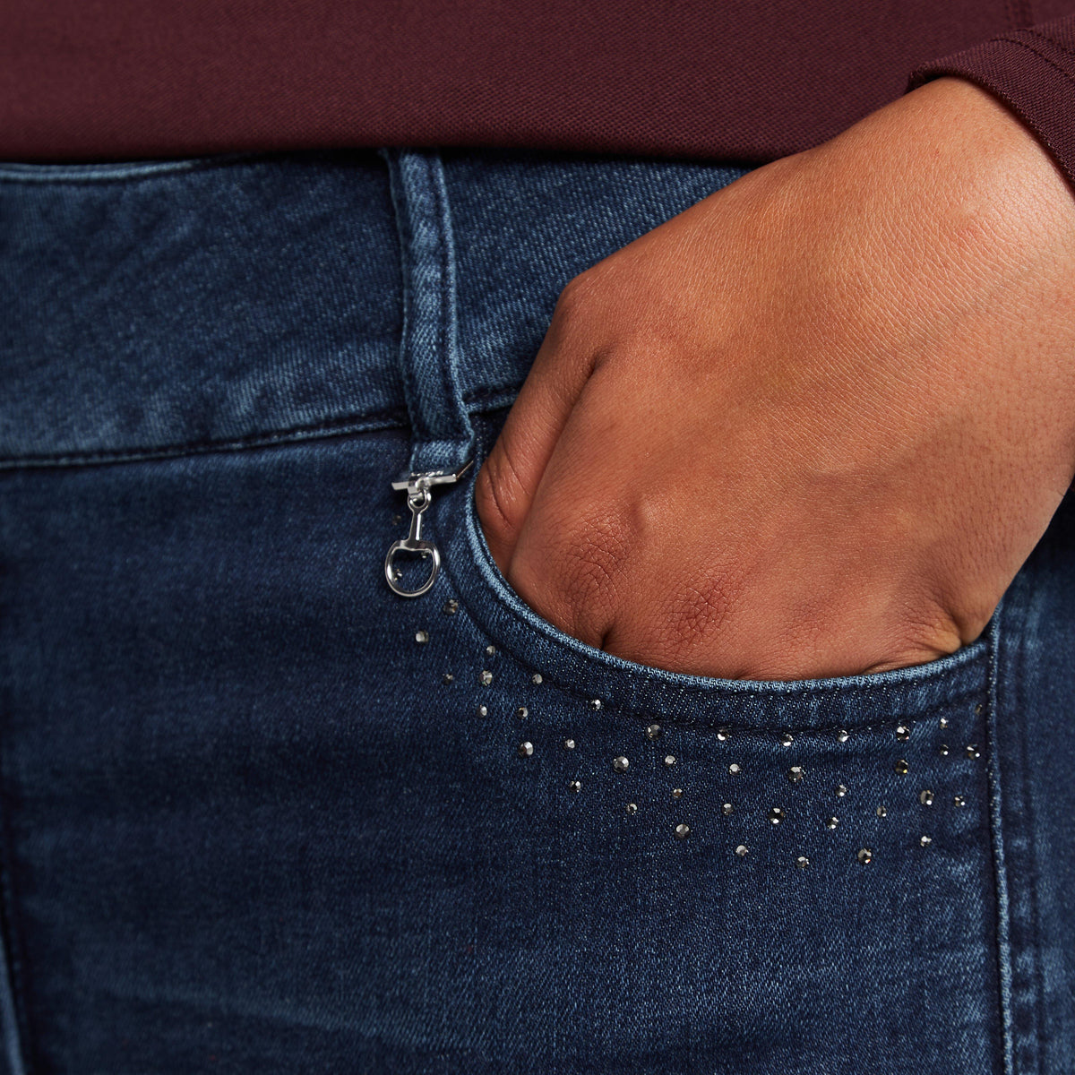 Womens Kaia Denim Silicone Full Seat Breeches With Crystals