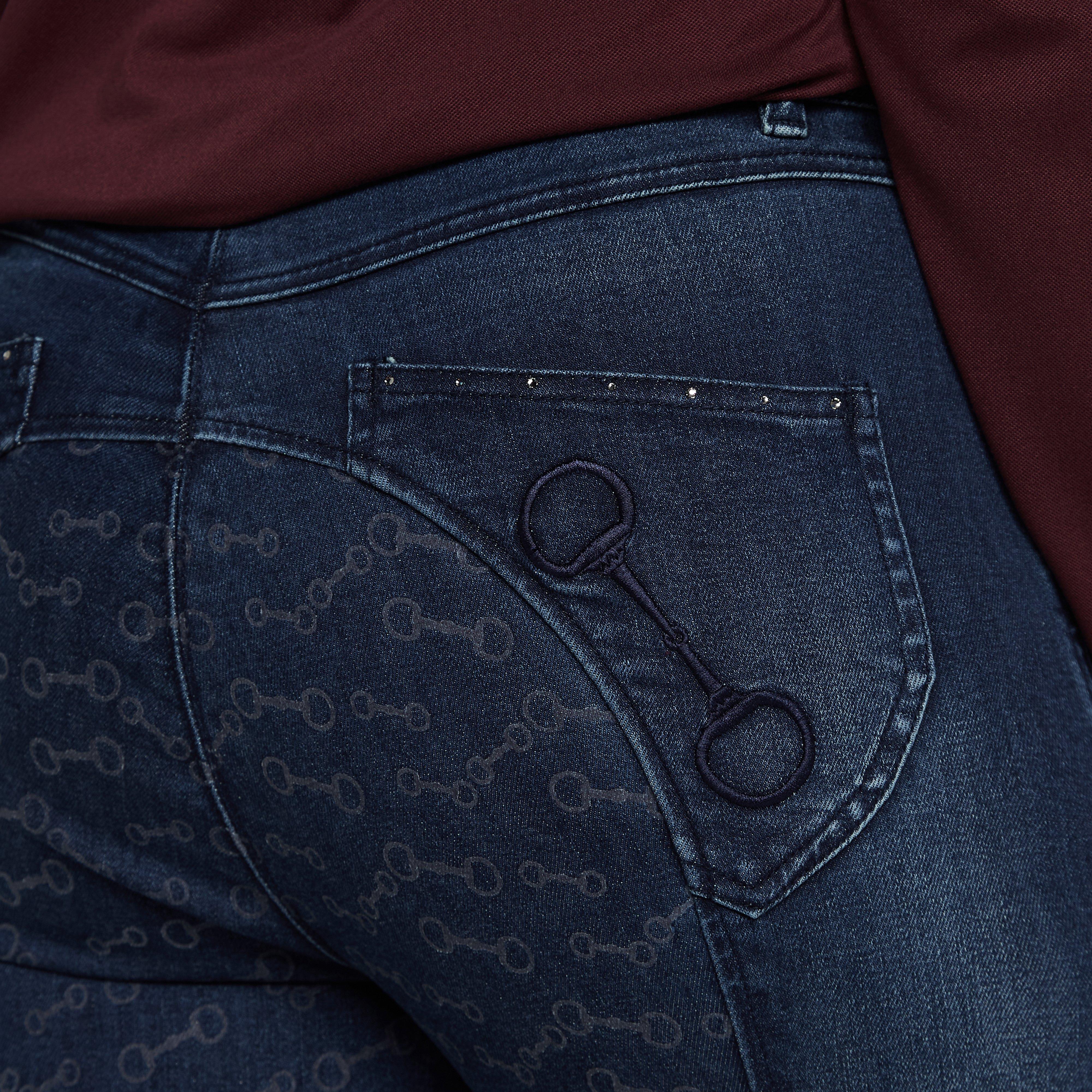 Womens Kaia Denim Silicone Full Seat Breeches With Crystals