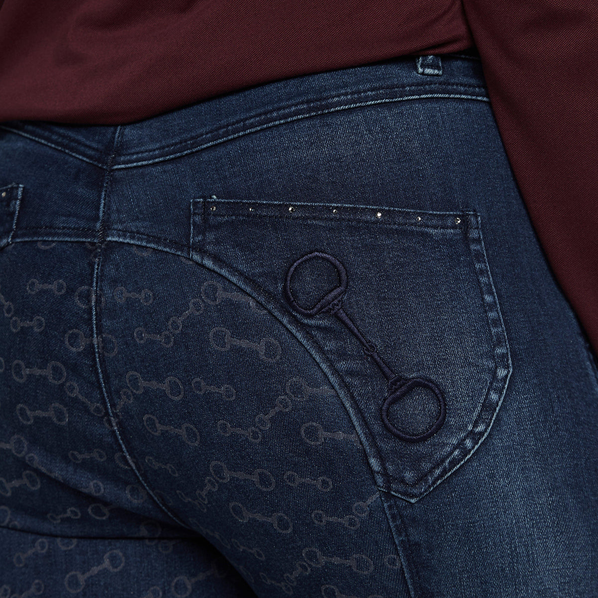 Womens Kaia Denim Silicone Full Seat Breeches With Crystals