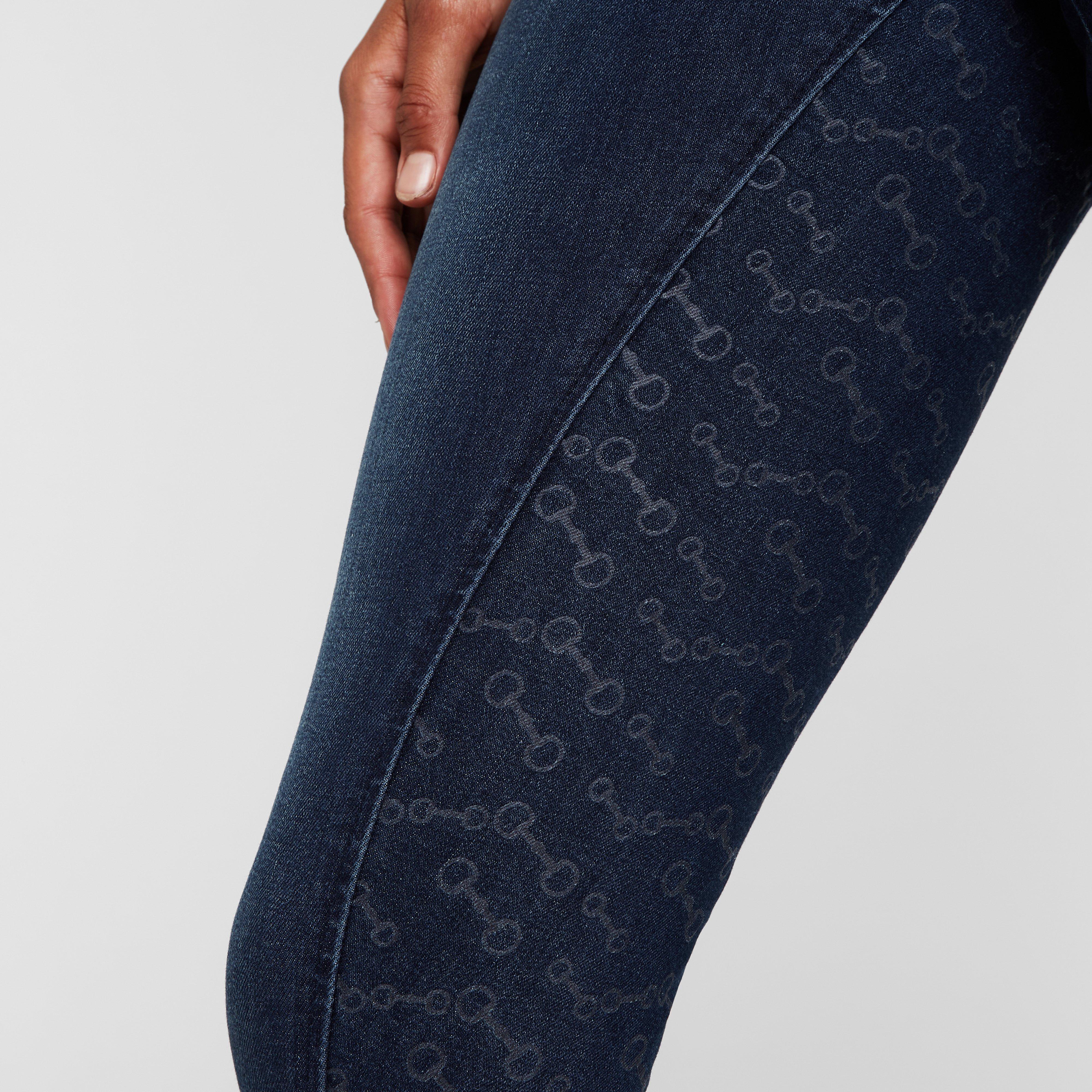 Womens Kaia Denim Silicone Full Seat Breeches With Crystals