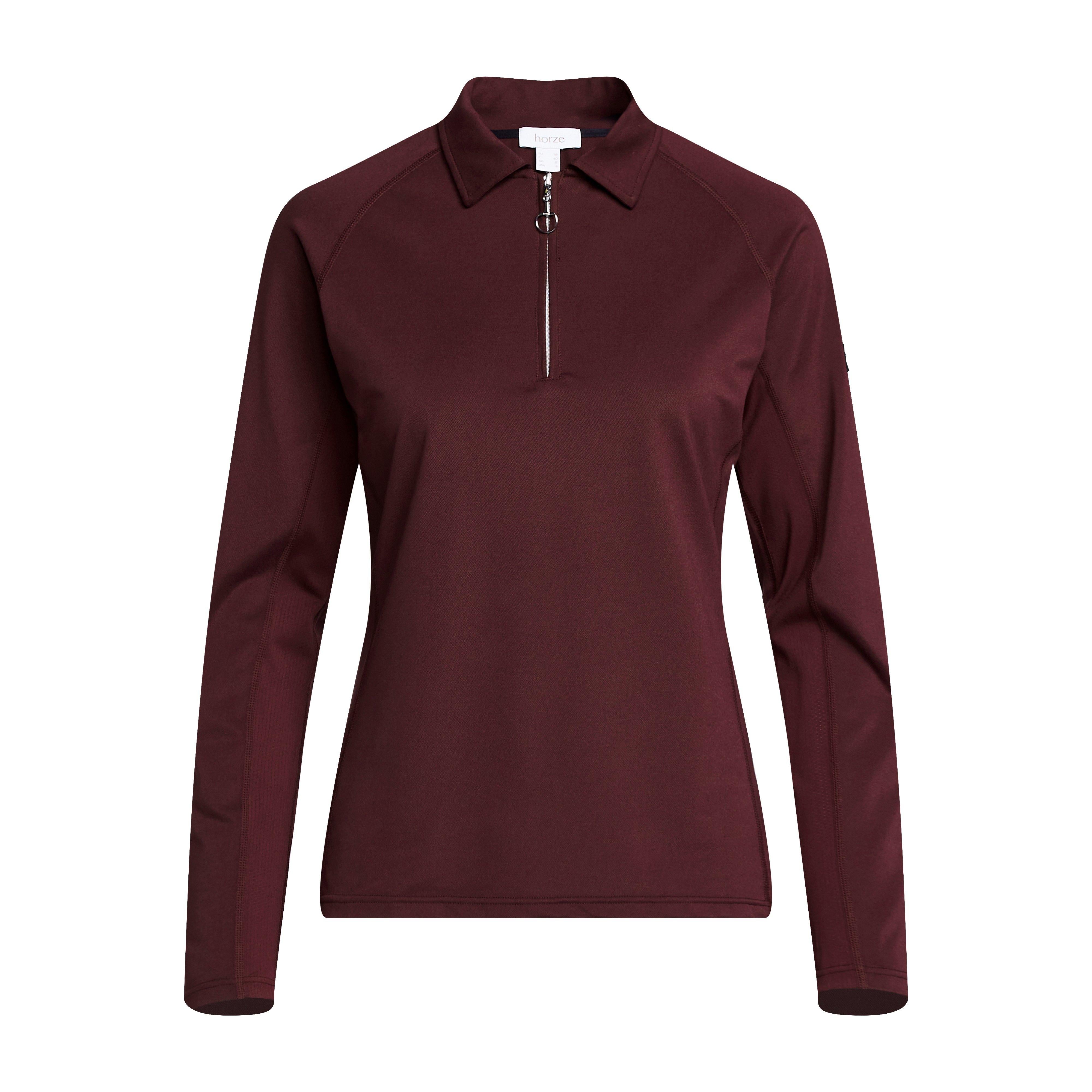 Womens Tiana Pique Long Sleeve Polo Shirt Burgundy Red Mahogany