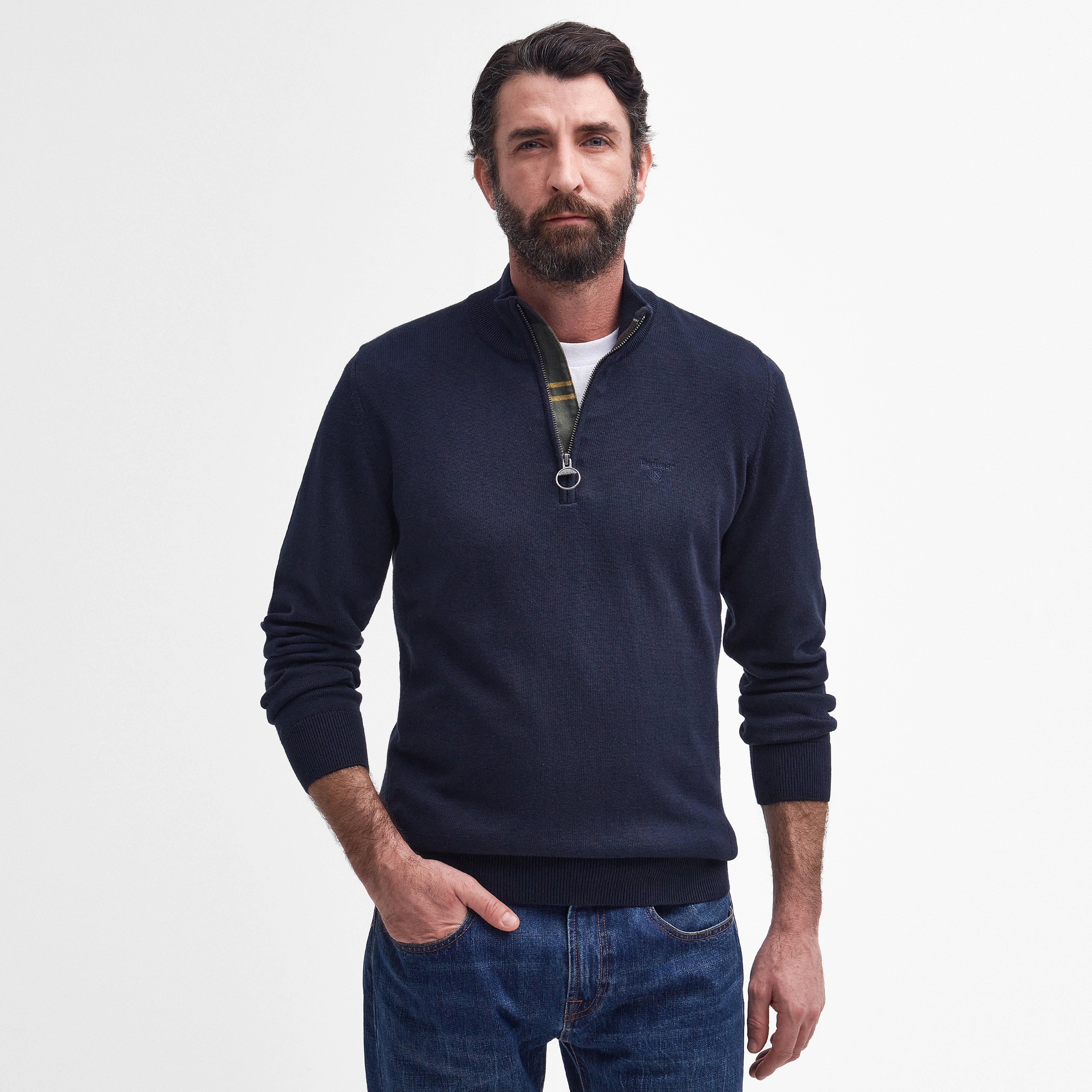 Mens Pima Cotton Half Zip Knitted Jumper Navy