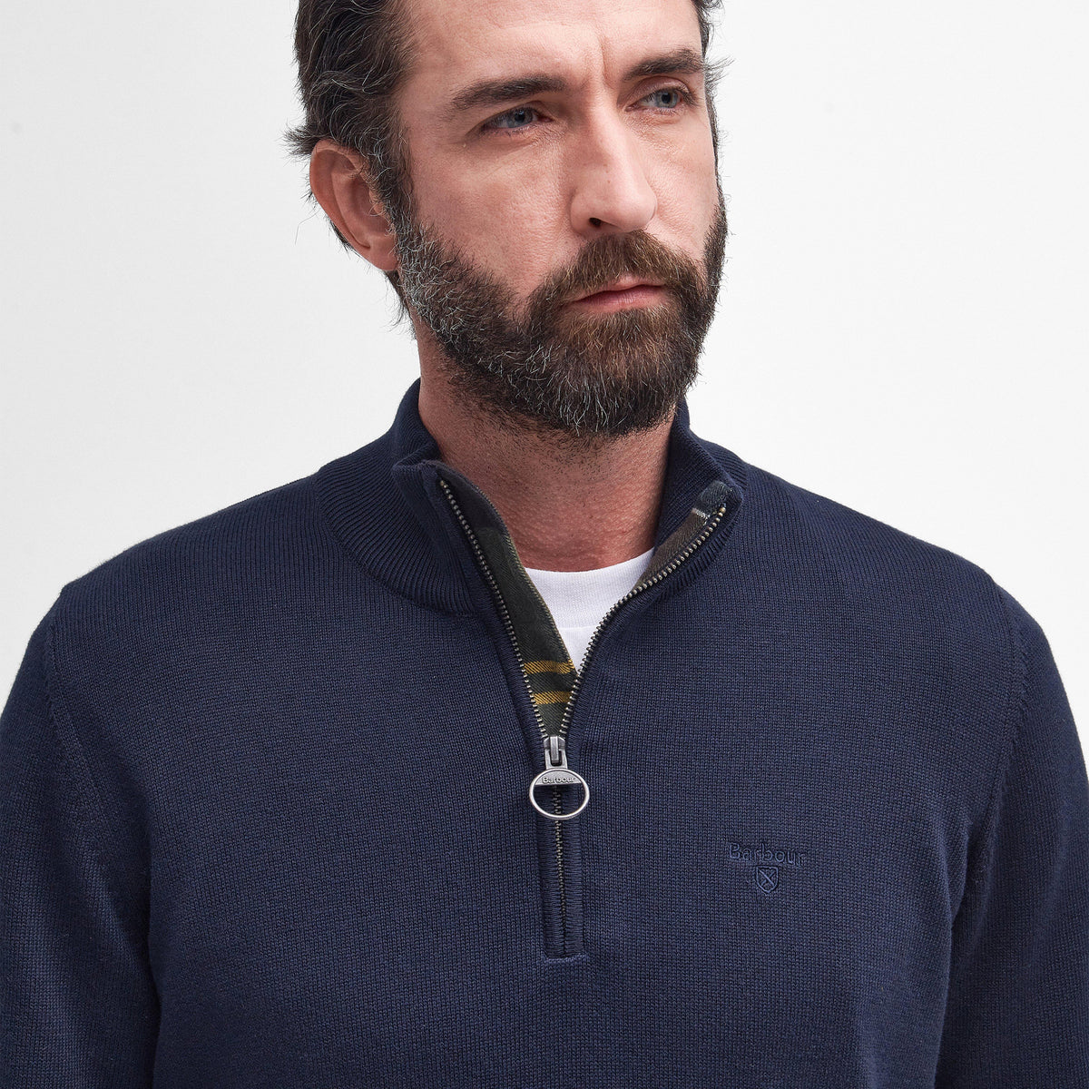 Mens Pima Cotton Half Zip Knitted Jumper Navy