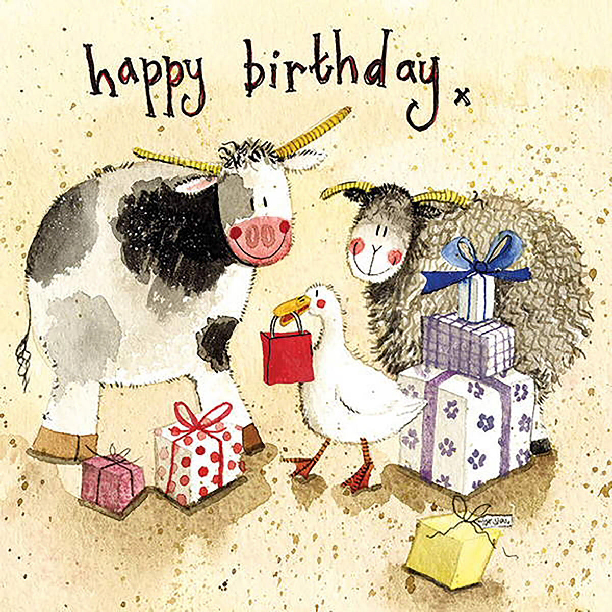 Square Birthday Card Farmyard Presents