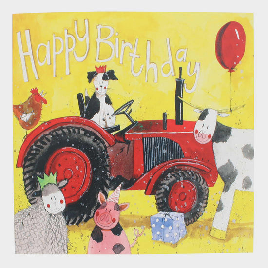 Square Birthday Card Tractor Party