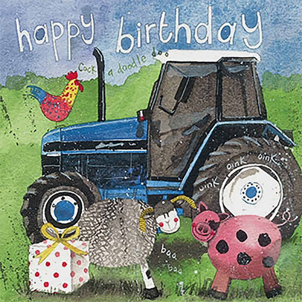 Square Birthday Card Tractor and Present