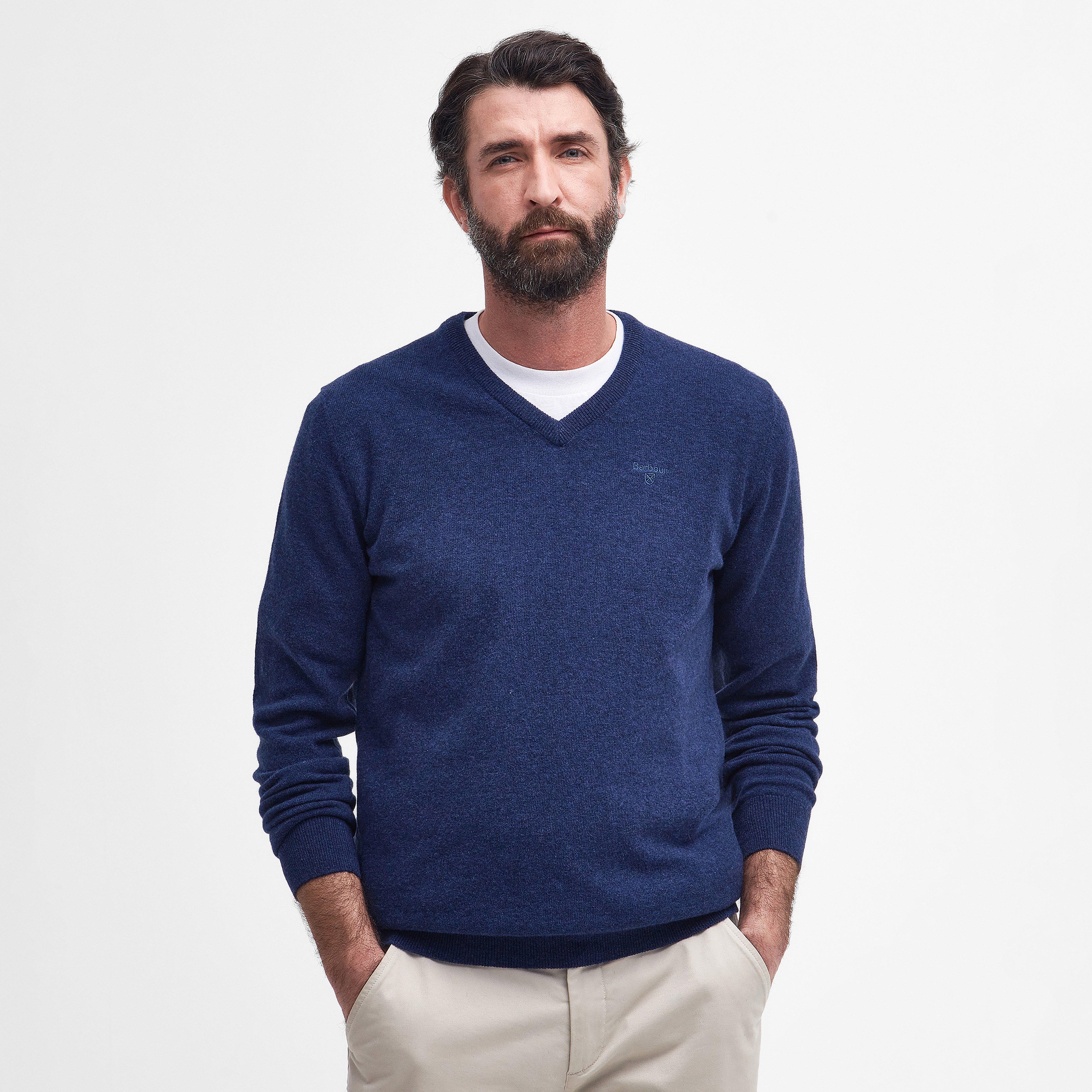 Barbour Mens Essential Lambswool V Neck Sweater Deep Blue – Naylors