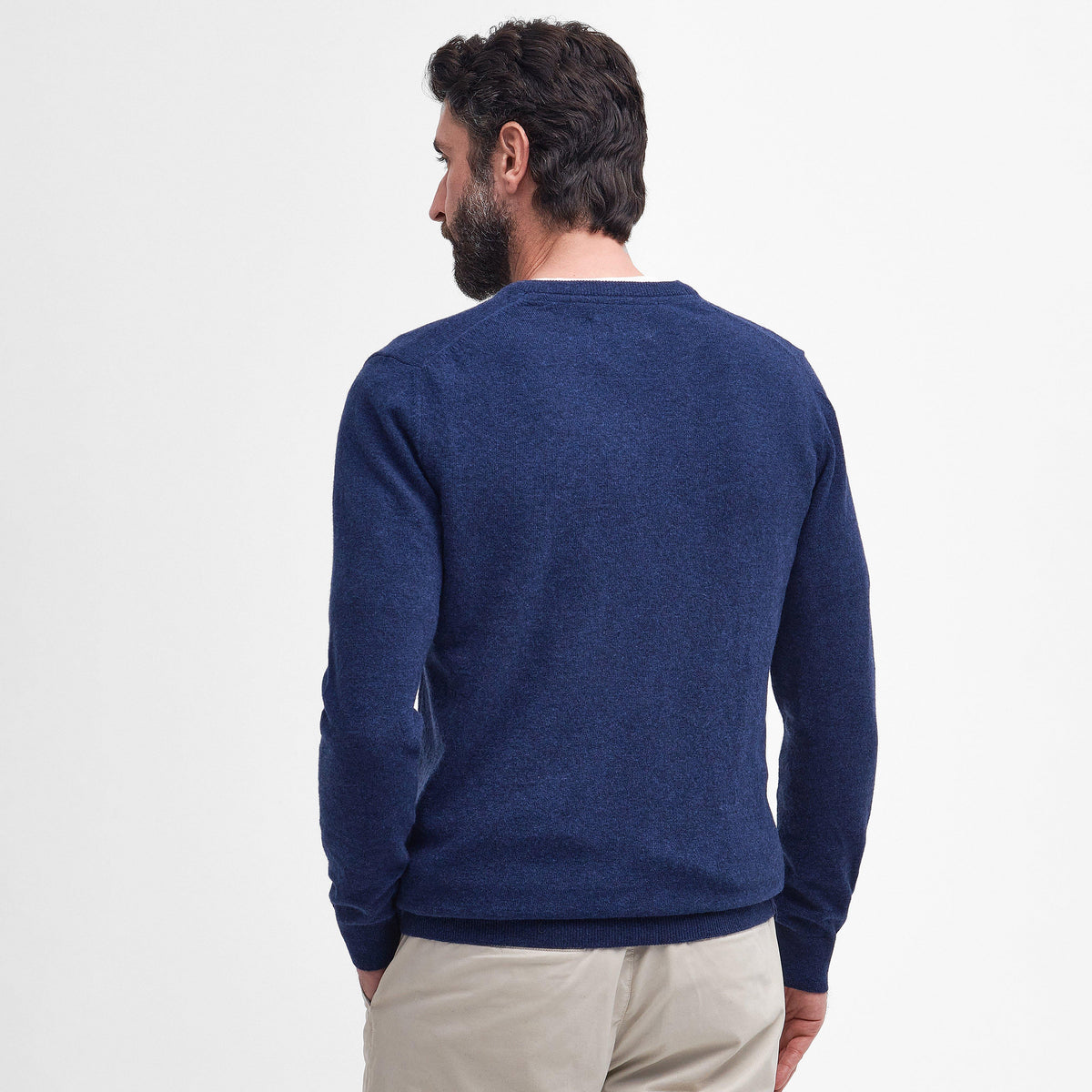Mens Essential Lambswool V Neck Sweater Deep Blue
