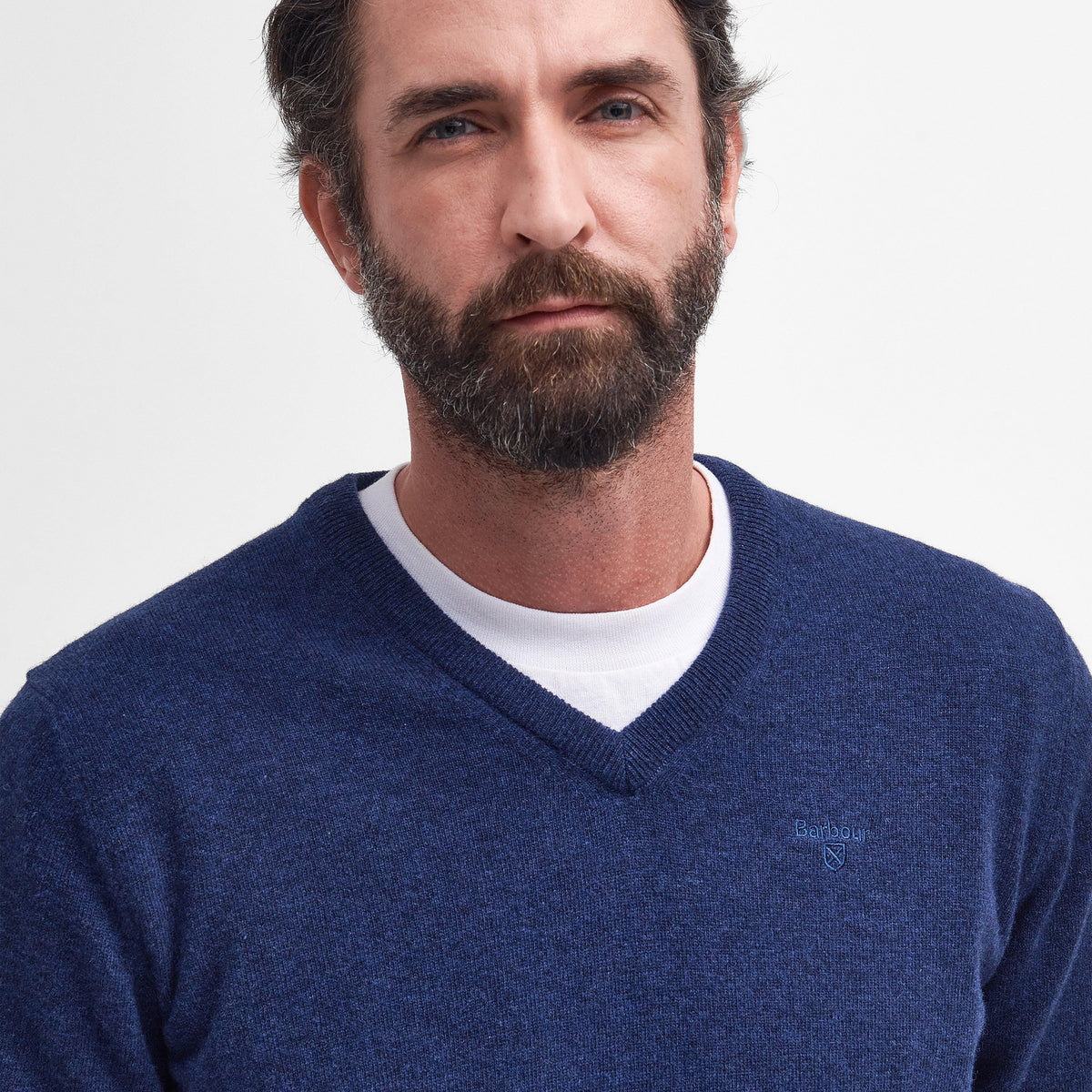 Mens Essential Lambswool V Neck Sweater Deep Blue