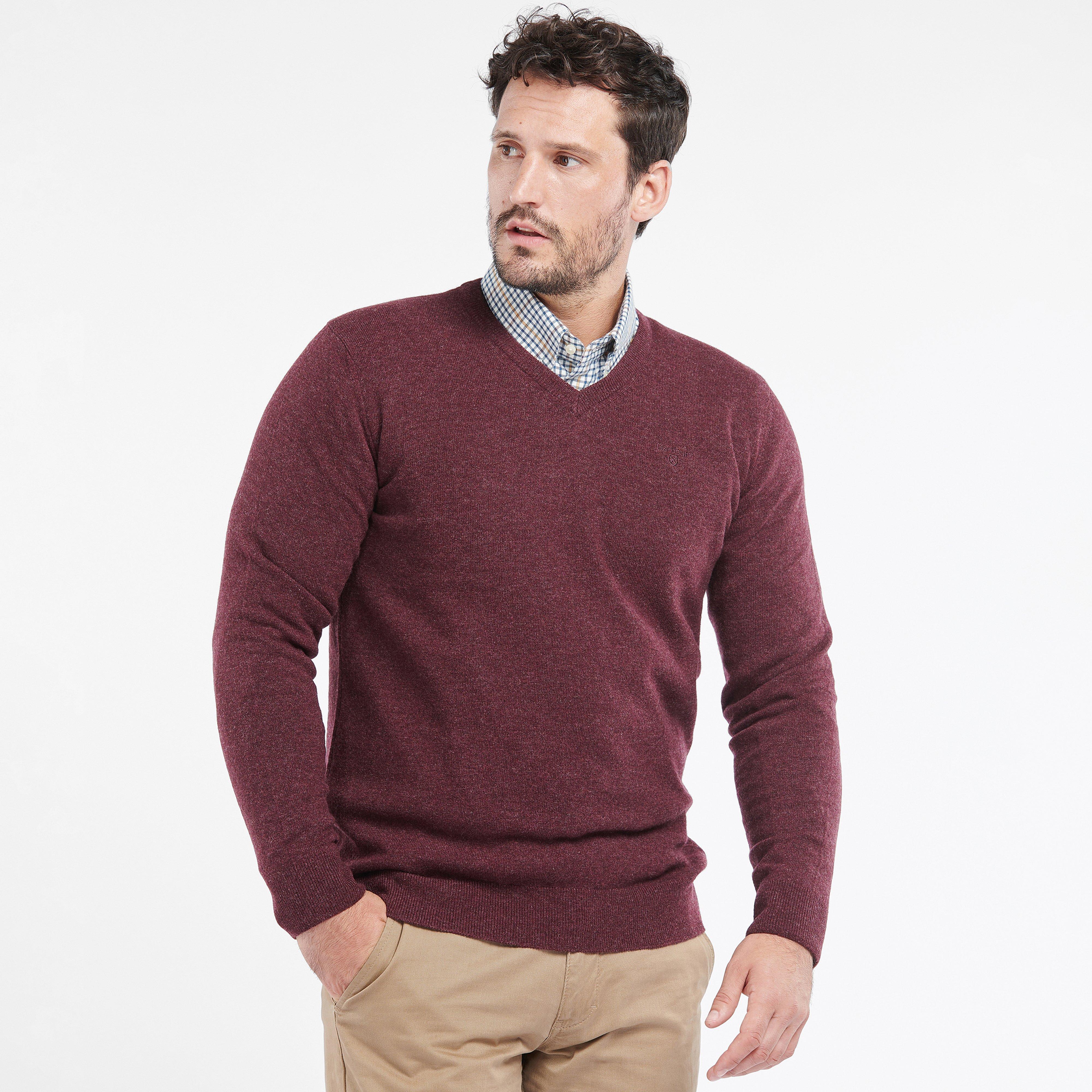 Mens Essential Lambswool V Neck Sweater Merlot