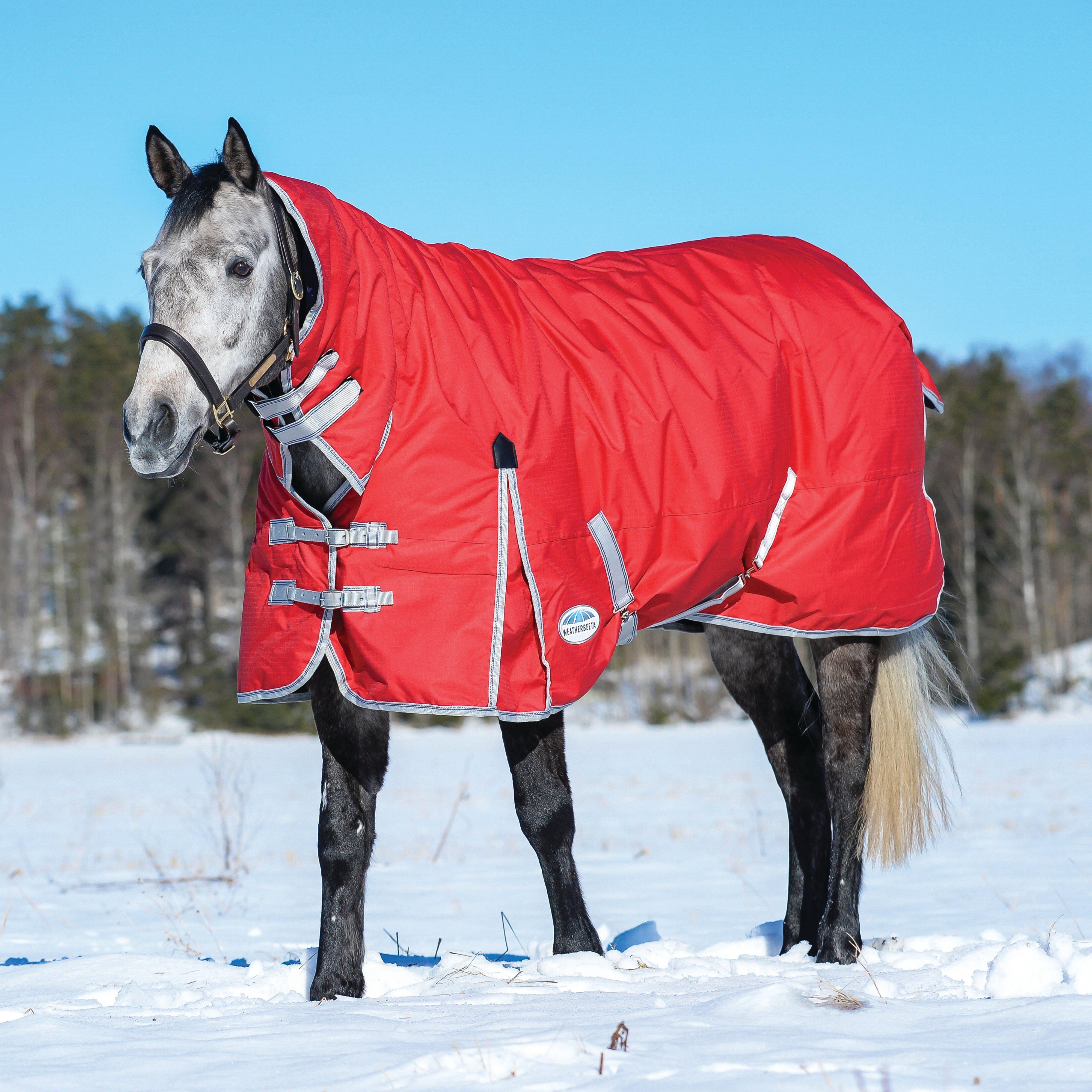 ComFiTec Classic Combo Neck 220g Medium Weight Turnout Rug Red/Silver/Navy