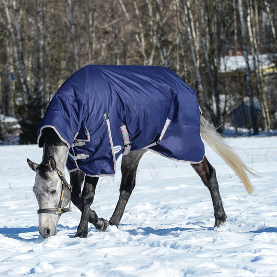 ComFiTec Essential 360g Heavy Weight Combo Neck Turnout Rug Navy/Silver/Red