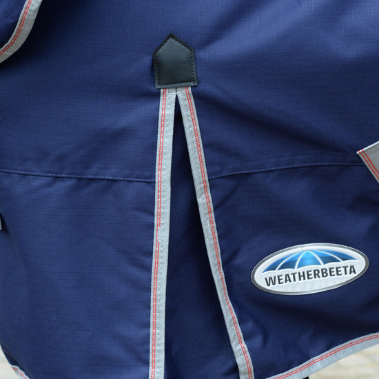 ComFiTec Essential 360g Heavy Weight Combo Neck Turnout Rug Navy/Silver/Red