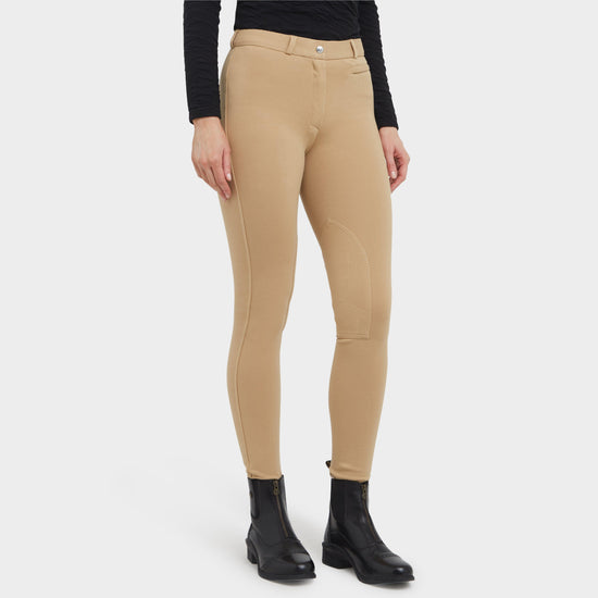 WomensSupa-Fit Zip Up Knee Patch Jodhpurs Beige