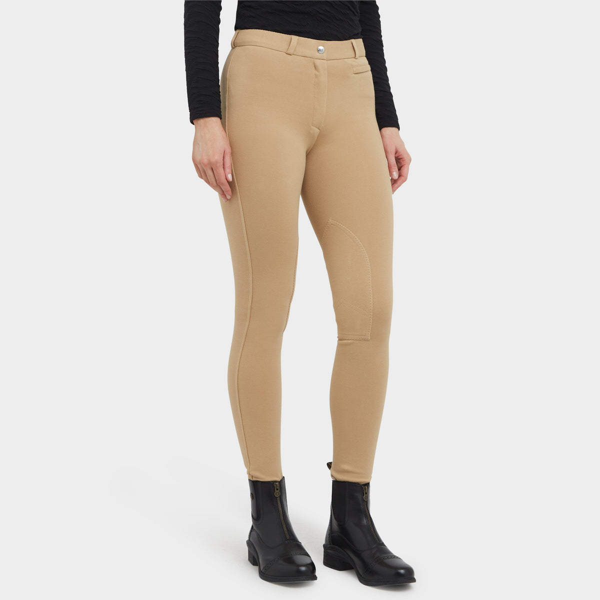 WomensSupa-Fit Zip Up Knee Patch Jodhpurs Beige