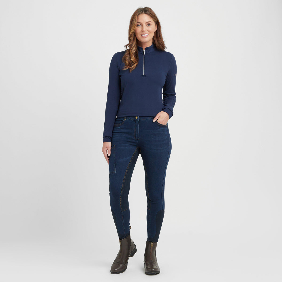 Womens Supa-Fit Zip Up Knee Patch Jodhpurs Navy