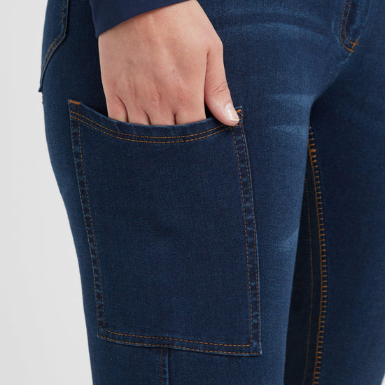 Womens Supa-Fit Zip Up Knee Patch Jodhpurs Navy