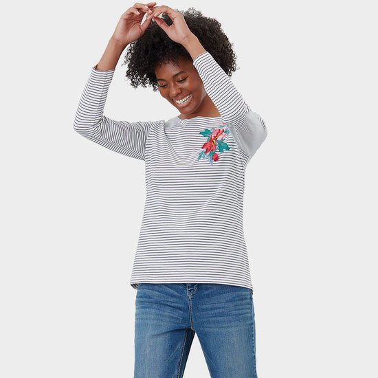 Womens Harbour Print Top French Navy Floral Placement Stripe