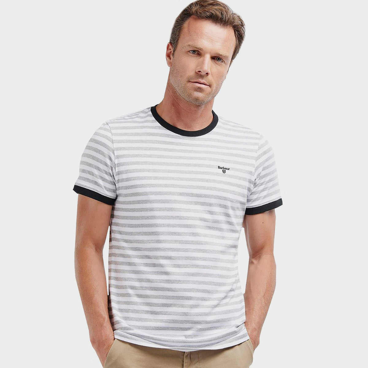 Mens Quay Stripe T-Shirt Grey Marl