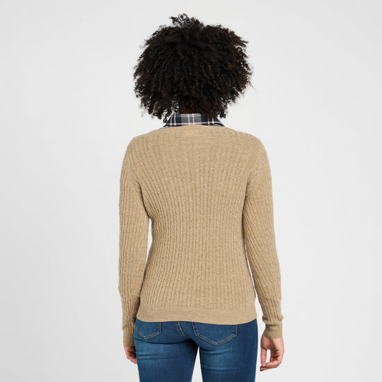 Womens Lauder Cable Pullover Camel