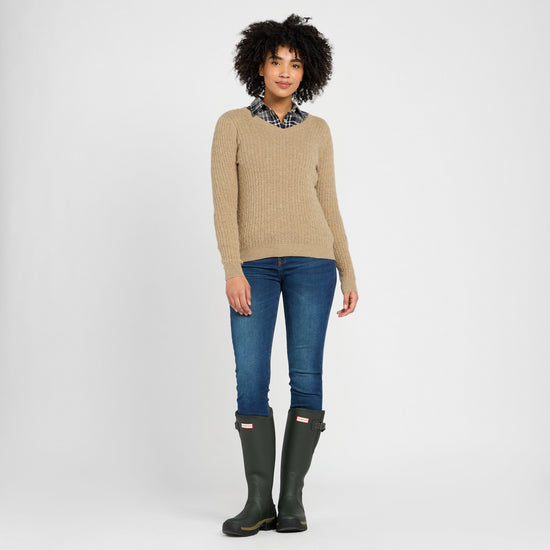 Womens Lauder Cable Pullover Camel