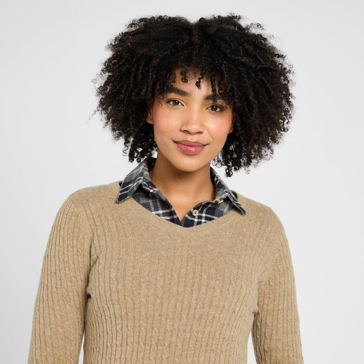 Womens Lauder Cable Pullover Camel