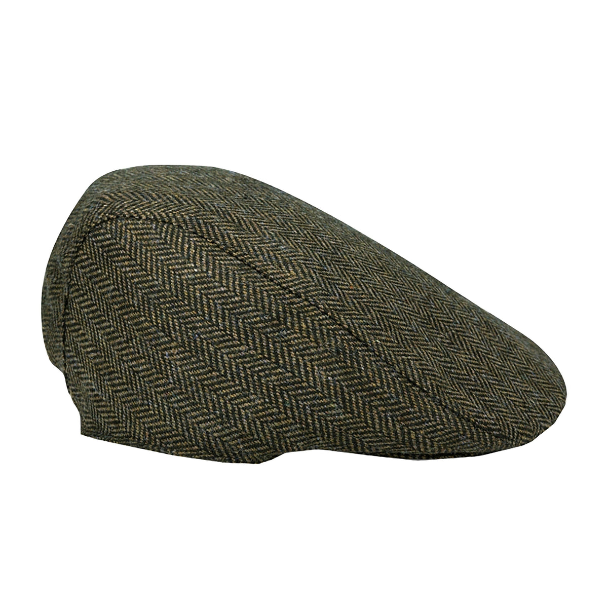Mens Herringbone Waterproof Tweed Cap Green Check