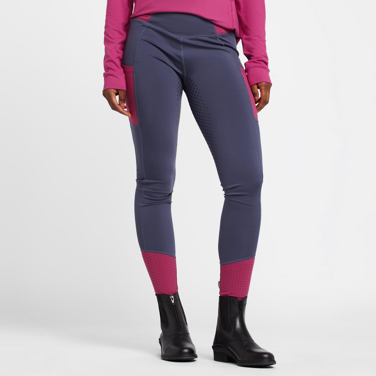 Womens Power Tech Colour Block Full Grip Training Tights Red Violet