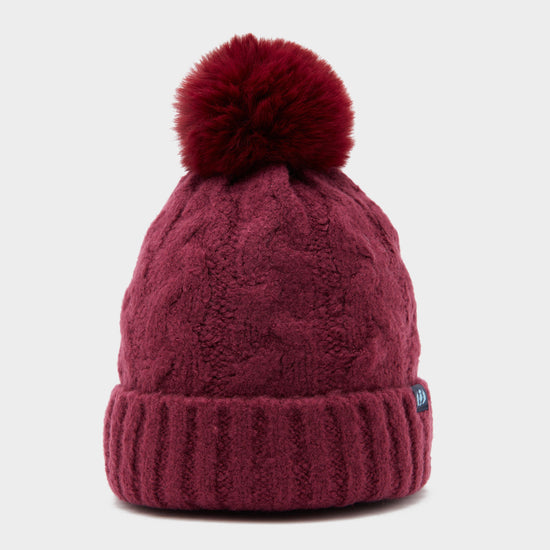 Adults Chunky Knit Bobble Hat Wine