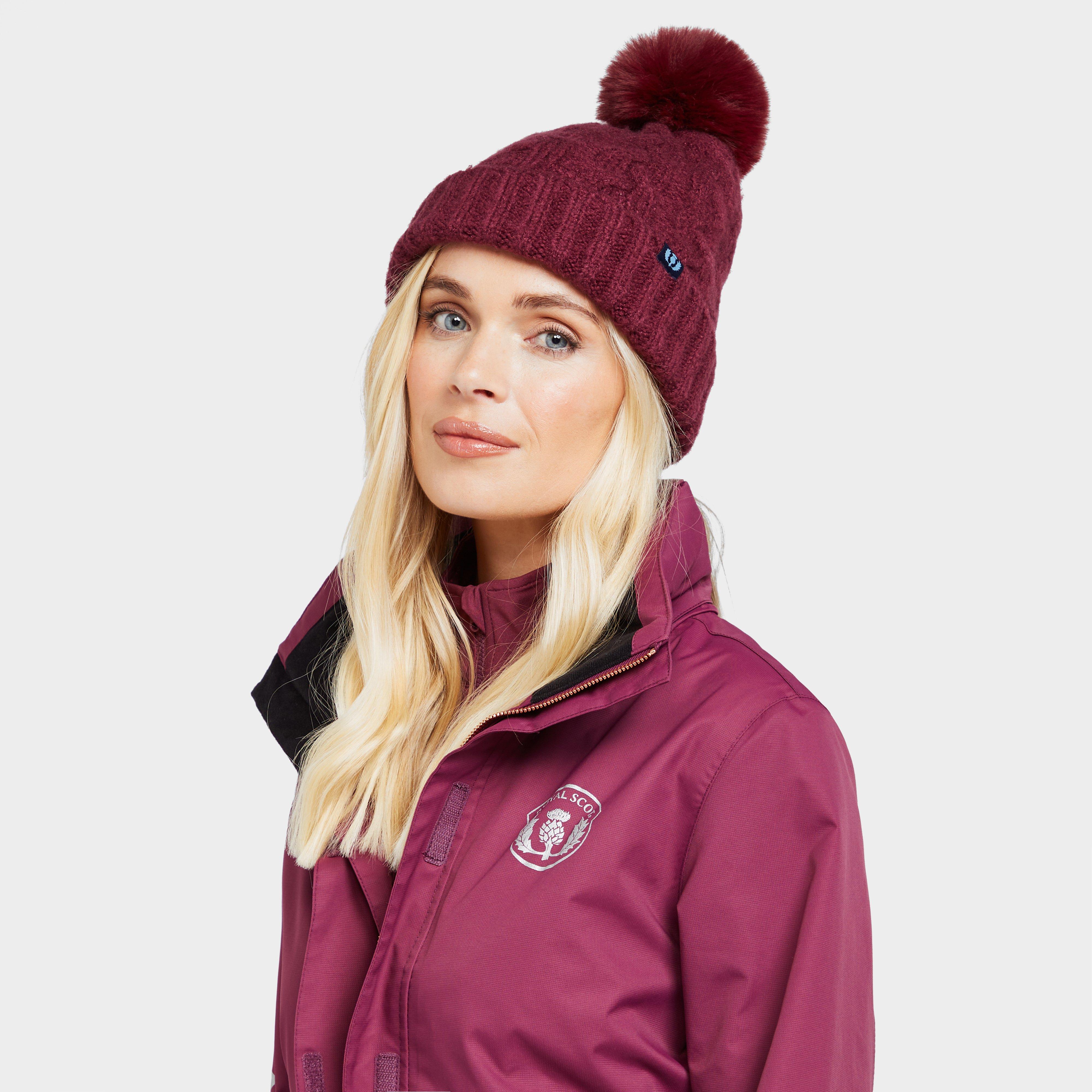 Adults Chunky Knit Bobble Hat Wine