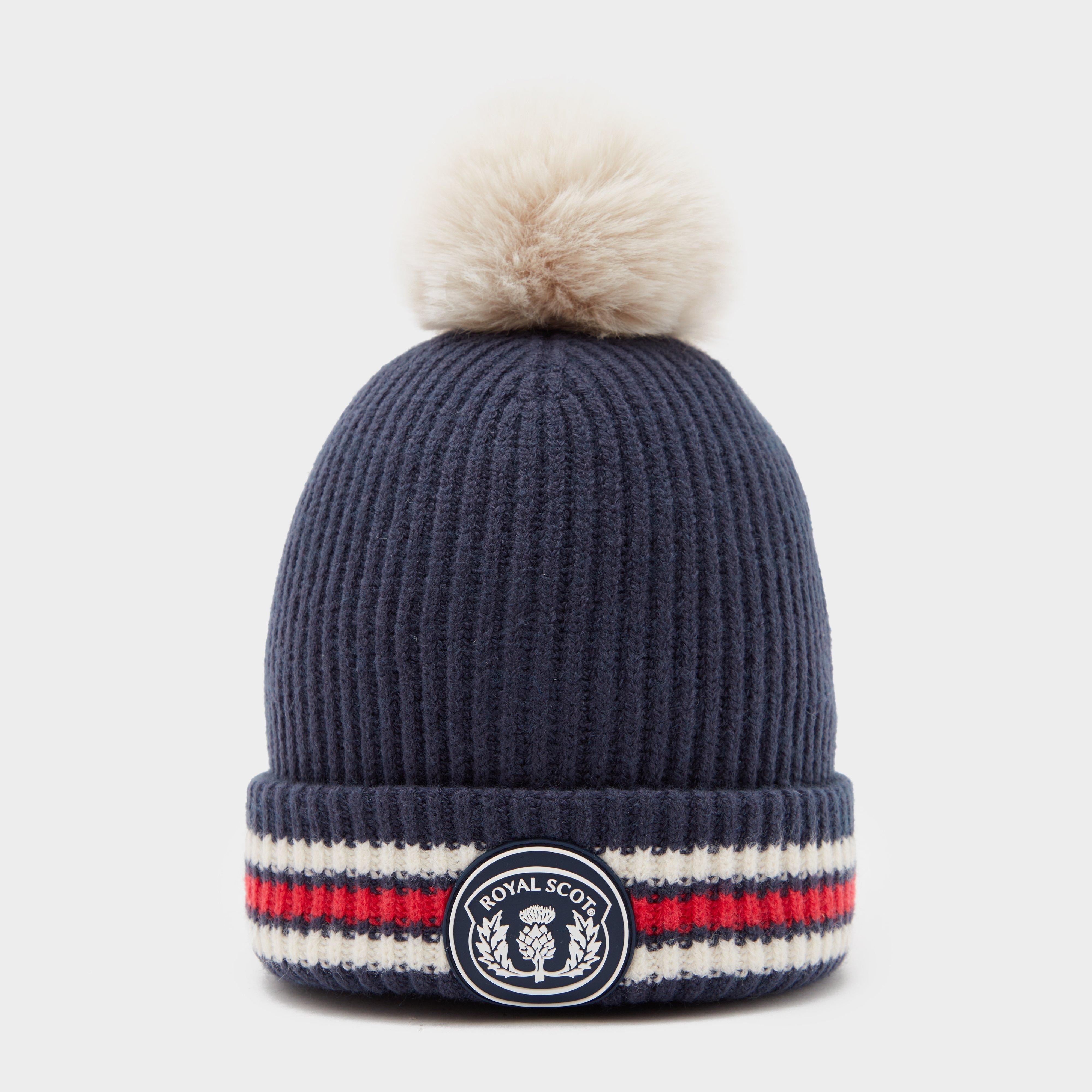 Adults Stripe Bobble Hat Dark Blue