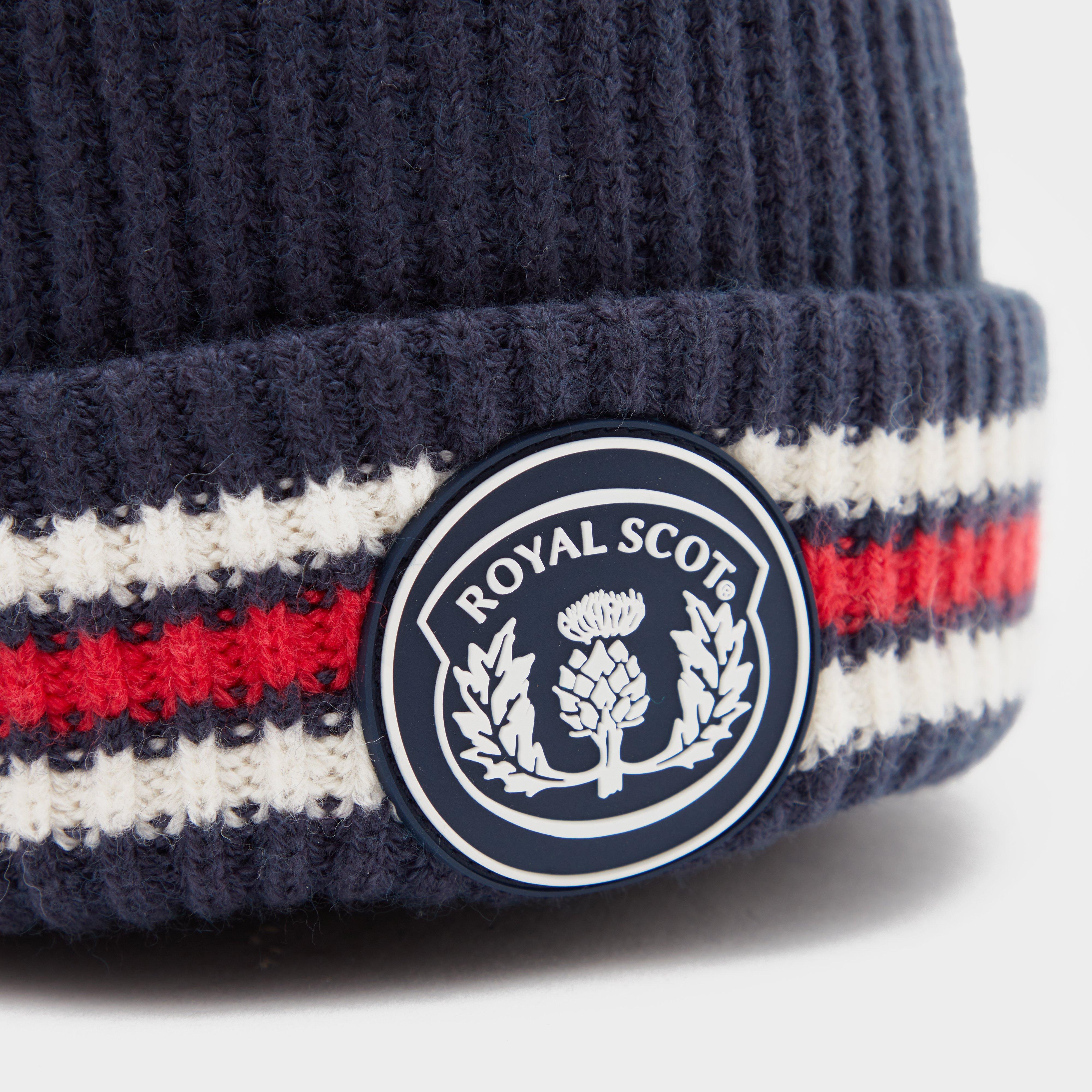 Adults Stripe Bobble Hat Dark Blue