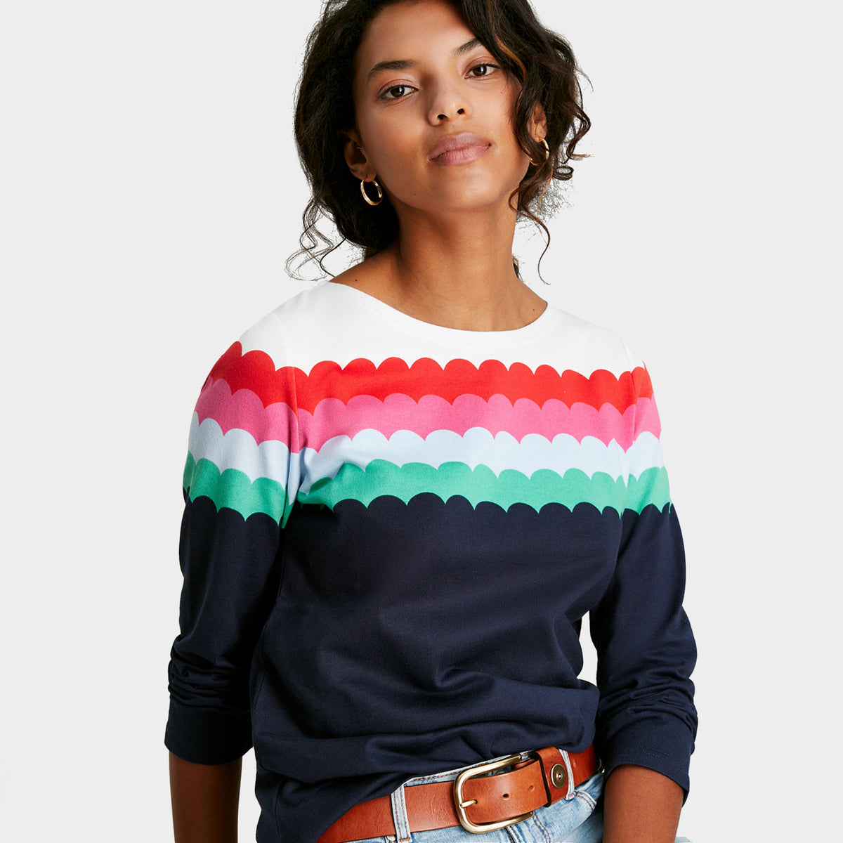 Womens Harbour Top Multi Scallop Stripe