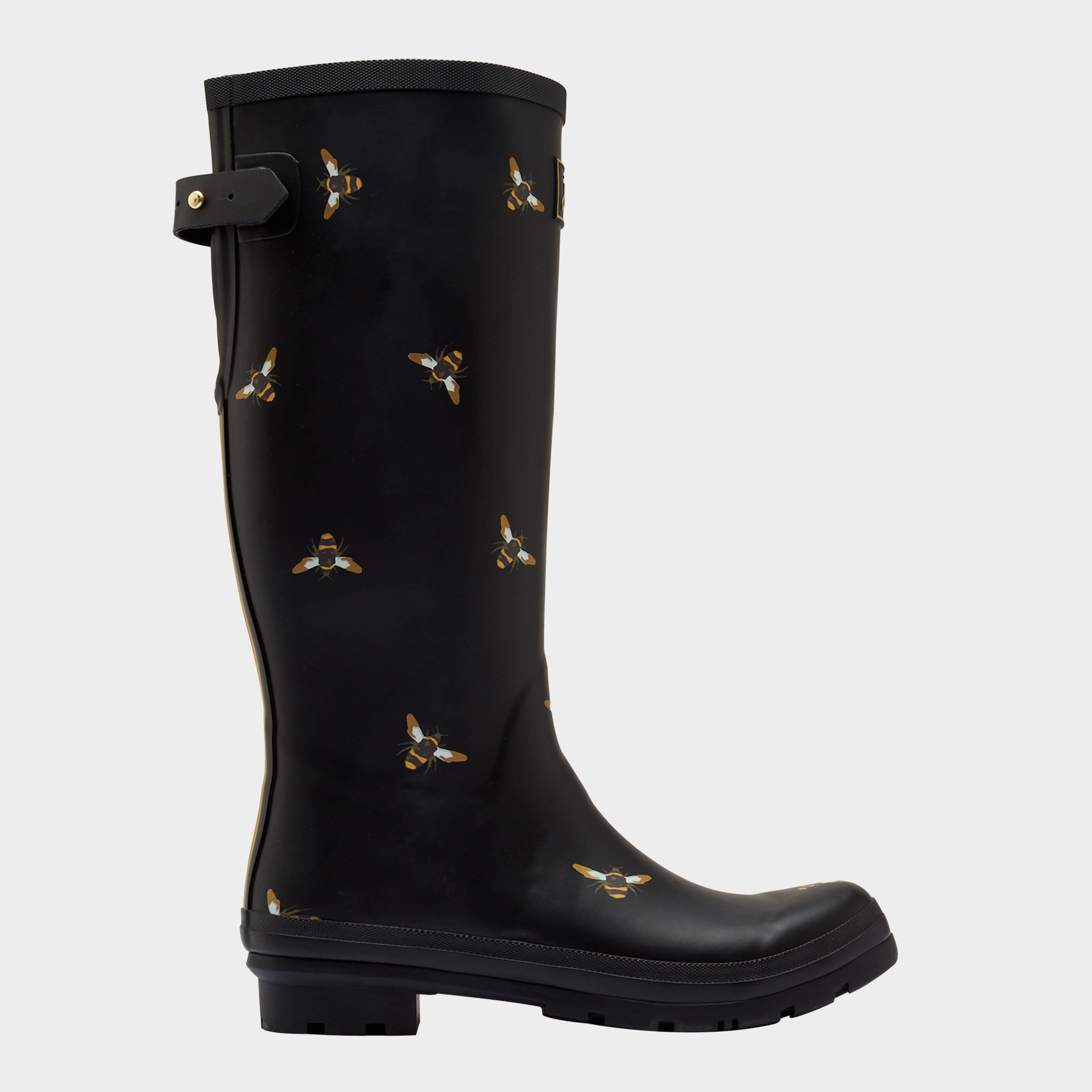 Womens Welly Print Wellies Black Metallic Bees
