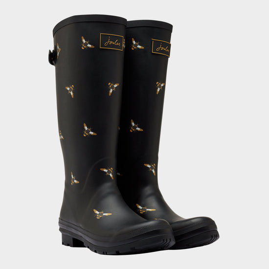 Womens Welly Print Wellies Black Metallic Bees