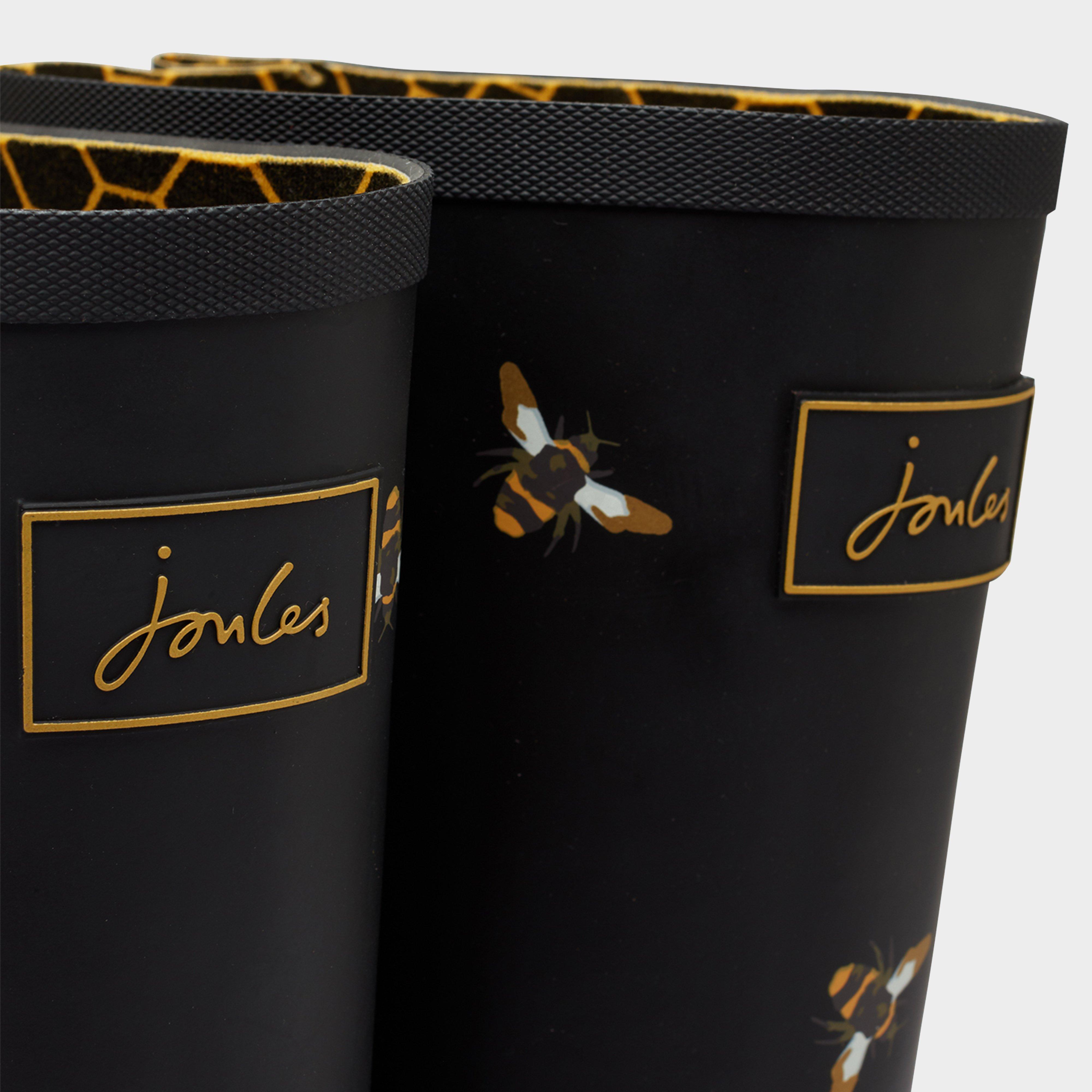 Womens Welly Print Wellies Black Metallic Bees