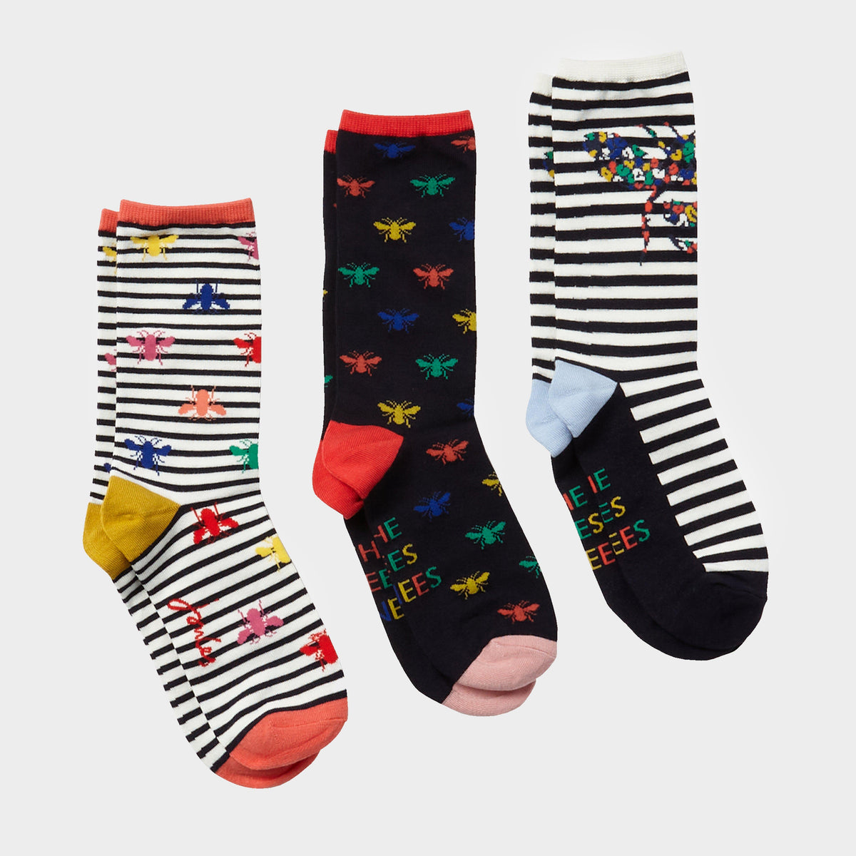 Womens Excellent Everyday 3 Pack Socks Multi Bees